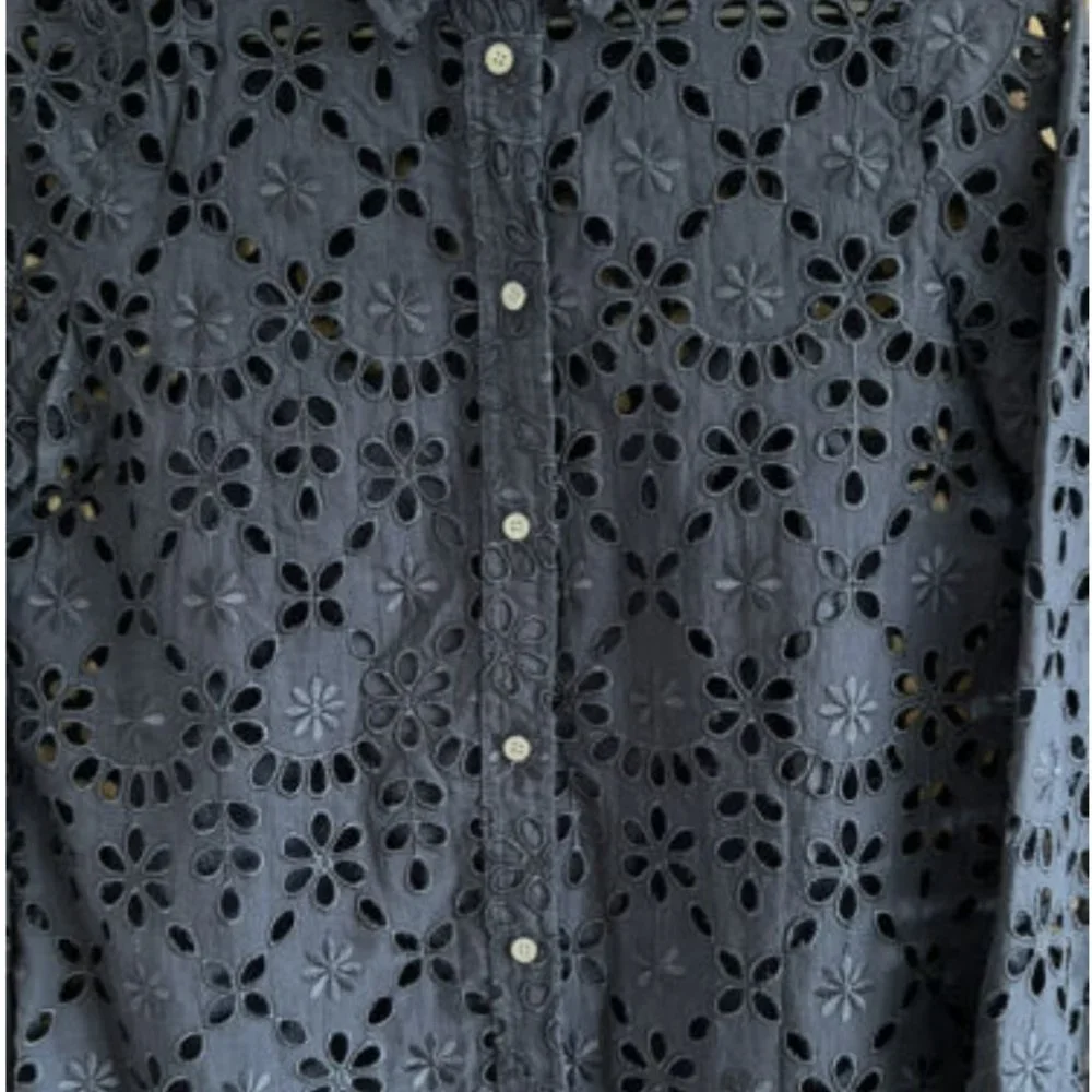 J.CREW NAVY BUTTON UP SHIRT IN EMBROIDERED EYELET-SIZE: 2 - Picture 2 of 7